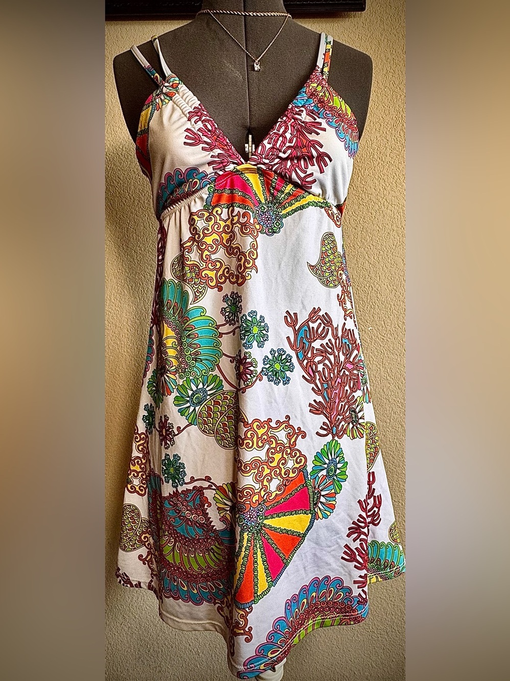 Trina Turk Colorful Paisley Tank Top Mini Dress S White